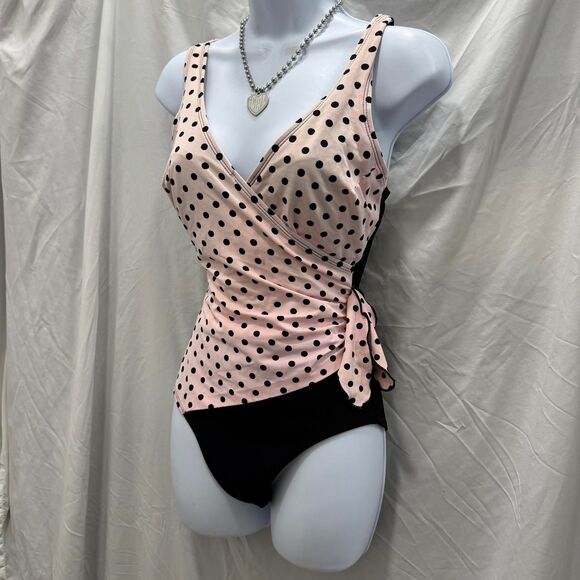Vintage Polka Dot Wrap Swimsuit Longitude One Piece Pinup Size 8 - Picture 6 of 8
